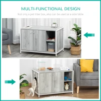 PawHut Cat Litter Box Enclosure Hidden Cat Furniture Cabinet Indoor Cat Washroom Double-door Nightstand End Table with Damping Hinge Multiple Storage Place Adjustable Partition Grey(m-4)