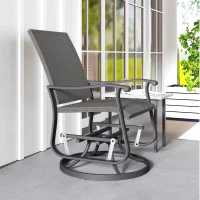 Outsunny Rattan Patio Glider, Wicker Outdoor Glider Swivel Chair with Steel Frame, High Back for Backyard Porch, Grey(m-10)