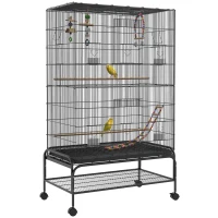 PawHut 63" Bird Cage w/ Open Top for Budgies, Cockatiels, Lovebirds Finches, Stand, Toys, Removable Tray, Storage Shelf(m-2)