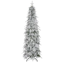 HOMCOM 6ft Pencil Flocked Artificial Christmas Tree with 600 Branch Tips, Auto Open and Steel Base, Green(m-2)