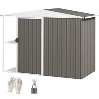 Outsunny 8 x 4ft Outdoor Garden Shed, Metal Shed with Air Vents and Lock for Backyard, Garden, Patio, Warm Gray(m-1)