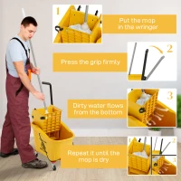 HOMCOM Mop Bucket with Wringer on Wheels for Floor Cleaning, 38 Quart Down Press Wringer with Handle, Yellow(m-5)