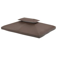 Outsunny 13' x 10' Gazebo Replacement Canopy, 2 Tier Top Roof Garden Pavilion UV Cover, Brown (TOP ONLY)(m-11)