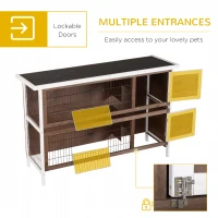 PawHut 2 Tier Wooden Rabbit Hutch Bunny Pet House Wooden Coop Run, Brown(m-5)