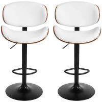 HOMCOM Bar Stools Set of 2, Modern PU Leather Adjustable Swivel Barstools with Curved Back, Footrest and Steel Base, White(m-2)