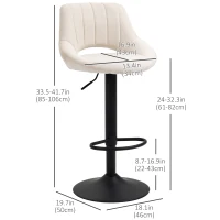 HOMCOM Bar Stools Set of 2, Swivel Counter Height Barstools with Adjustable Height, Linen Upholstered Bar Chairs with Round Metal Base and Footrest, Cream(m-3)