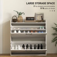 HOMCOM Narrow Shoe Storage Cabinet, Farmhouse Slim Shoe Cabinet with 2 Flip Drawers, Adjustable Shelves, White Oak(m-4)