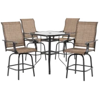 Outsunny 5 Pieces Patio Furniture Set, Outdoor Garden Conversation Set with Tempered Glass Table, 4 Swivel Chairs and Umbrella Hole, Brown(m-11)