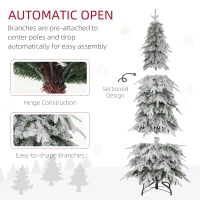 HOMCOM 6ft Pencil Flocked Artificial Christmas Tree with 600 Branch Tips, Auto Open and Steel Base, Green(m-6)