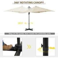 Outsunny 8' x 8' Square Patio Hanging Offset Umbrella with 360° Rotation, Aluminum Outdoor Cantilever Parasol with Crank & Tilt, Sun Canopy Shelter with Cross Base, White(m-4)