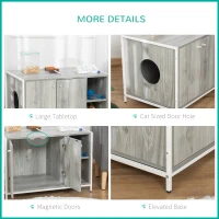 PawHut Cat Litter Box Enclosure Hidden Cat Furniture Cabinet Indoor Cat Washroom Double-door Nightstand End Table with Damping Hinge Multiple Storage Place Adjustable Partition Grey(m-6)