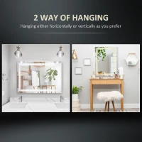 kleankin 24" x 32" LED Bathroom Mirror, Dimmable Lighted Anti Fog Wall-Mounted Mirror, with 3 Colour, Smart Touch, Plug-in, Vertical or Horizontal Hanging(m-10)