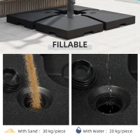 Outsunny 4 Pieces Base Weight Stand, Heavy Duty Square Offset Cantilever Umbrella Stand Weighted Base, Total 264Lbs Sand/ 176Lbs Water Filled(m-4)