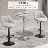 HOMCOM Bar Stools Set of 2, Swivel Counter Height Barstools with Adjustable Height, Linen Upholstered Bar Chairs with Round Metal Base and Footrest, Cream(m-4)