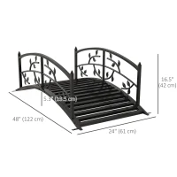 Outsunny 4' Metal Arch Garden Bridge Arc Footbridge with Guardrails and Decorative Vine Pattern, Black(m-3)