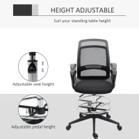 Vinsetto Ergonomic Drafting Chair, Mesh Tall Office Chair for Standing Desk with Fixed Armrests, Lumbar Support, Adjustable Footrest Ring and Seat Height, Black B(m-5)
