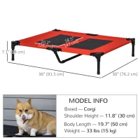 PawHut Elevated Dog Bed, Raised Dog Cot for XL Sized Dogs, Indoor & Outdoor, 36" x 30" x 7", Red(m-3)