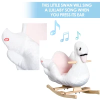 Qaba Soft Warm Kids Rocking Horse Child Plush Ride On Toy Swan Style Playtime with Lullaby Song White(m-6)
