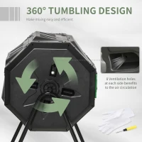 Outsunny Tumbling Compost Bin Outdoor Dual Chamber 360° Rotating Composter 43 Gallon w/ Sliding Doors & Solid Steel Frame, Green(m-5)