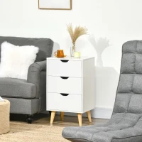 HOMCOM Bedside Table, Modern Nightstand with 3 Drawers, Side End Table with Wood Legs for Living Room, Bedroom, White(m-8)