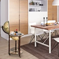 HOMCOM Rolling 18" Globe Wine Bar Stand Wine Cabinet Bottle Shelf Holder Wine Host Trolley with Wheels, Beige(m-1)