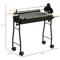 Outsunny Outdoor Cooking Grill Multifunctional Portable Charcoal Grill Barbecue Trolley, Black(m-3)