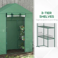 Outsunny Walk-in Mini Greenhouse with Mesh Door & Windows, Portable Garden Green House with 3 Tier Shelves, Water & UV Resistant PE Cover, Green(m-5)