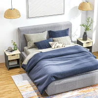 HOMCOM 2 Pieces Nightstands, Boho Bedside Tables with Drawer and Storage Shelf for Bedroom, Living Room, Black(m-8)