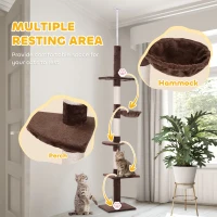 PawHut 8.5ft Cat Climbing Tree 5-Tier Kitty Activity Center with Scratching Post Brown and White(m-5)