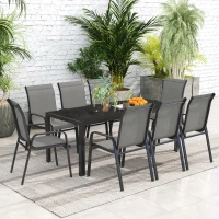 Outsunny 9 Pieces Patio Set with Stackable Chairs, Patio Dining Set with Glass Top for Garden, Patio, Backyard, Grey(m-10)