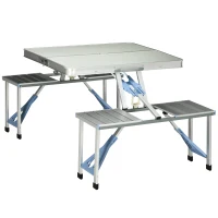 Outsunny Picnic Table Junior Folding Camping Table Set Portable Camping Garden BBQ Party, Silver(m-11)