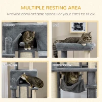 PawHut 55" Cat Tree for Indoor Cats, Cat Tower, Kitty Activity Center with Cat Bed Ramp Condo Hammocks Hanging Ball Toys Sisal Rope Scratching Post, Grey(m-4)