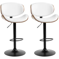 HOMCOM Bar Stools Set of 2, Modern PU Leather Adjustable Swivel Barstools with Curved Back, Footrest and Steel Base, White(m-11)