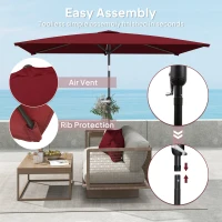 Outsunny 6.6x9.6ft Rectangle Aluminum Tilt Patio Umbrella, Garden Market Parasol, Outdoor Sunshade Canopy with Crank, Wine Red(m-6)