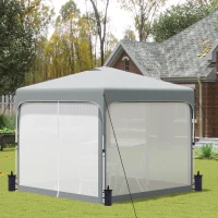 Outsunny 10' x 10' Pop Up Gazebo, Foldable Canopy Tent with Carrying Bag with Wheels, 4 Leg Weight Bags, Mesh Sidewalls and 3-Level Adjustable Height for Garden Patio Party, Grey(m-8)