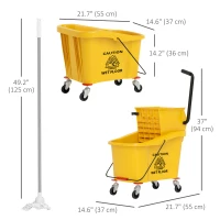 HOMCOM Mop Bucket with Wringer on Wheels for Floor Cleaning, 38 Quart Down Press Wringer with Handle, Yellow(m-3)