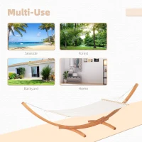 Outsunny 13' Patio Hammock with Stand, Outdoor Arch Wooden Hammock Bed, Camping Hammock with Straps and Hooks, White(m-7)