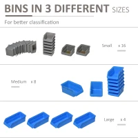DURHAND 44PC Wall Mounted Storage Bins Parts Rack Kit with 2 Colour Parts, Hardware Screw Tool Organizer with Storage Bins, Pegboard and Hooks, Garage Plastic Organizer, Blue(m-6)