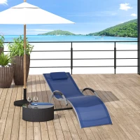 Outsunny Aluminum Frame Outdoor Lounge Chair, Portable Tanning Chair with Armchair & Removable Headrest Pillow for Garden Patio Outside, Blue(m-8)