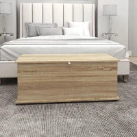 HOMCOM 39.5" Storage Chest with 2 Safety Hinges, Storage Box Organizer with Flip-Top Lid, Entryway Storage Bench, Oak(m-7)