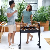 Outsunny Outdoor Cooking Grill Multifunctional Portable Charcoal Grill Barbecue Trolley, Black(m-8)