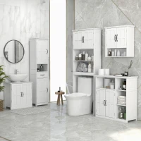 kleankin Modern Bathroom Cabinet, Narrow Bathroom Vanities with Open Shelf Drawer Recessed Doors and Adjustable Shelves White(m-7)