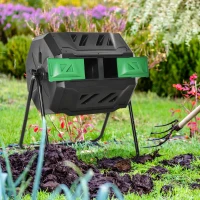 Outsunny Tumbling Compost Bin Outdoor Dual Chamber 360° Rotating Composter 43 Gallon w/ Sliding Doors & Solid Steel Frame, Green(m-8)