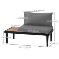 Outsunny 2 Seater Patio Sofa, Outdoor Sofa Couch with Wood Grain Side Tray and Cushions for Balcony, Backyard, Grey(m-3)