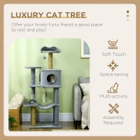 PawHut 54" Cat Tree for Larger Cats Adult with Hammock, Tal Cat Tree Tower with Scratching Post, Condo, Platforms, Play Balls for Indoor Cats, Grey(m-4)