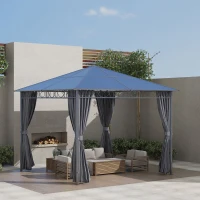 Outsunny 10' x 10' Polycarbonate Hardtop Gazebo Canopy, Outdoor Patio Gazebo with Aluminum Frame & Curtains, Dark Grey(m-8)