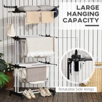 HOMCOM Foldable Clothes Drying Rack, 4-Tier Steel Laundry Rack for Drying Clothes with 2 Side Wings and 4 Castors, Indoor and Outdoor Use, Black(m-4)