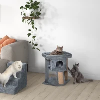 PawHut Cat Tree, Small Cat Tower with Perch, Scratching Post, Cat Condo, Toy Ball for Kitty, Indoor Use, Grey(m-7)