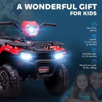 Aosom 12V Kids ATV Quad, 4 Wheeler Battery Powered Electric Vehicle with Music MP3, Headlights, High Low Speed, Treaded Tires, for Boys and Girls Ages 37-60 Months, Red(m-9)