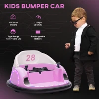 Qaba 12V Bumper Car for Toddlers, Ride On Car with 360 Degree Remote Control, Lights Music Horn, for 1.5-5 Years, Pink(m-9)